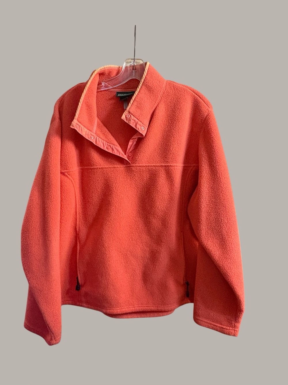 Vintage LL Bean Fleece Pullover 3X Regular Coral Orange Snap Neck Pockets